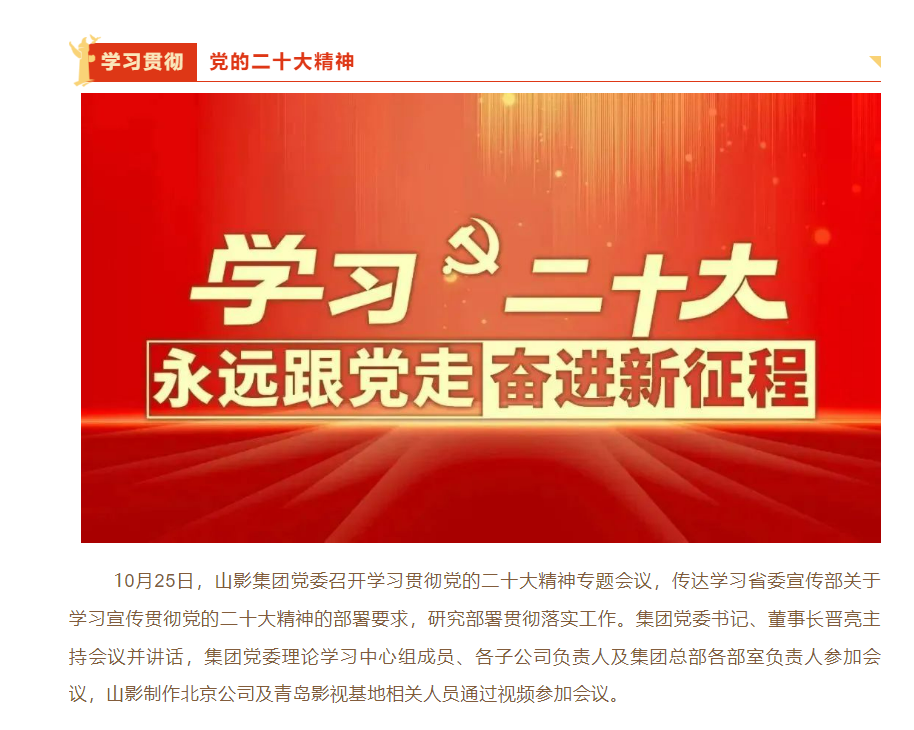 山影集團(tuán)黨委召開學(xué)習(xí)貫徹黨的二十大精神專題會議